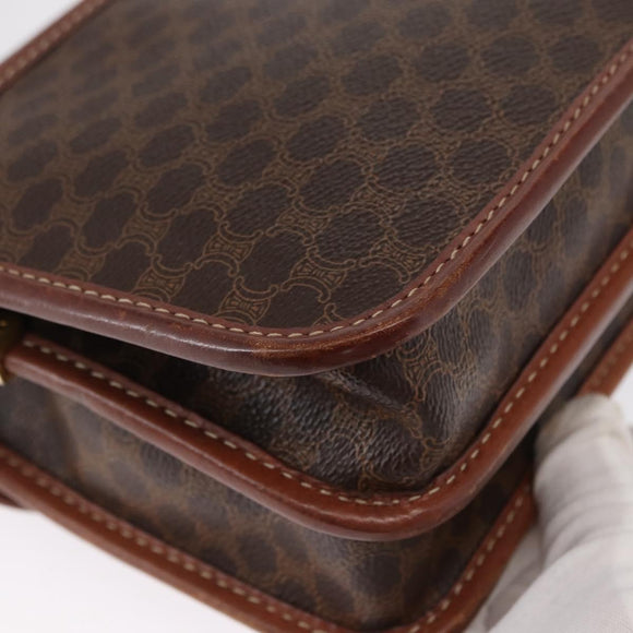 CELINE Macadam Canvas Shoulder Bag PVC Leather Brown Gold Auth ka570