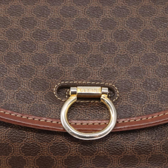 CELINE Macadam Canvas Shoulder Bag PVC Leather Brown Gold Auth ka570
