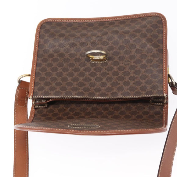 CELINE Macadam Canvas Shoulder Bag PVC Leather Brown Gold Auth ka570