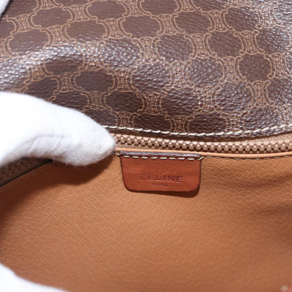 CELINE Macadam Canvas Shoulder Bag PVC Leather Brown Gold Auth ka570