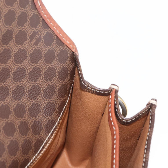 CELINE Macadam Canvas Shoulder Bag PVC Leather Brown Gold Auth ka570