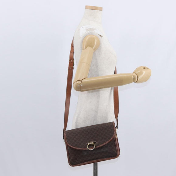 CELINE Macadam Canvas Shoulder Bag PVC Leather Brown Gold Auth ka570