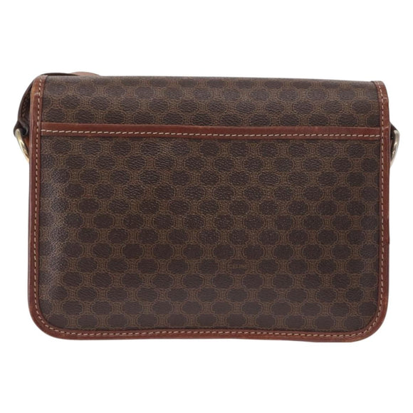 CELINE Macadam Canvas Shoulder Bag PVC Leather Brown Gold Auth ka570
