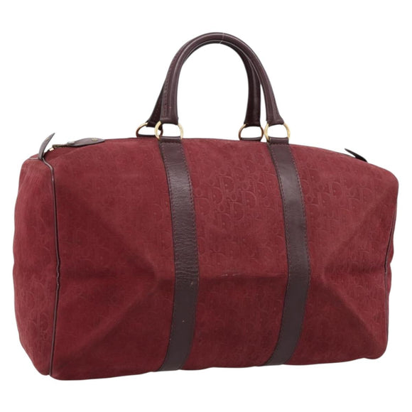 Christian Dior Trotter Canvas Boston Bag Suede Red Gold Auth ka5703