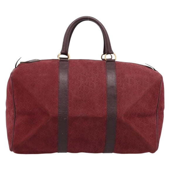 Christian Dior Trotter Canvas Boston Bag Suede Red Gold Auth ka5703