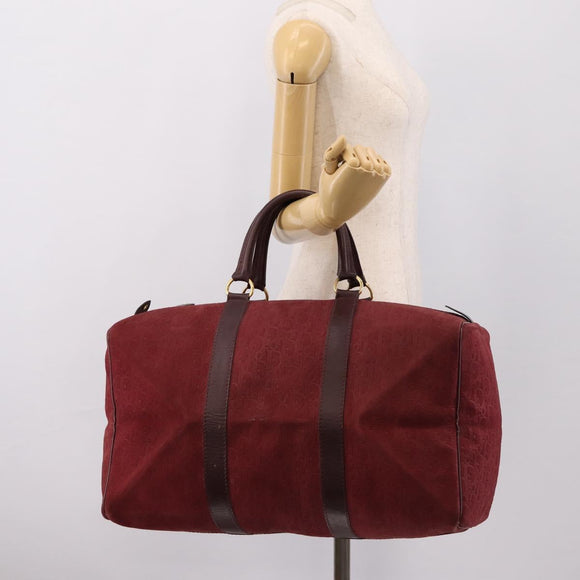 Christian Dior Trotter Canvas Boston Bag Suede Red Gold Auth ka5703