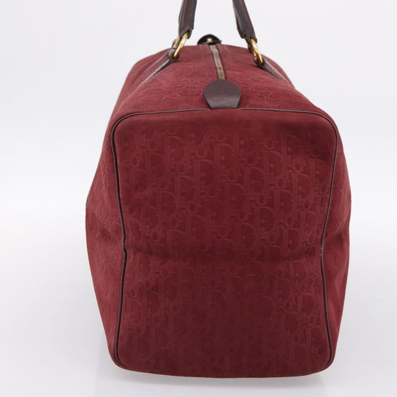 Christian Dior Trotter Canvas Boston Bag Suede Red Gold Auth ka5703