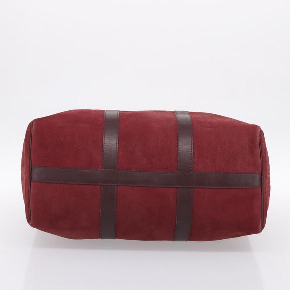 Christian Dior Trotter Canvas Boston Bag Suede Red Gold Auth ka5703