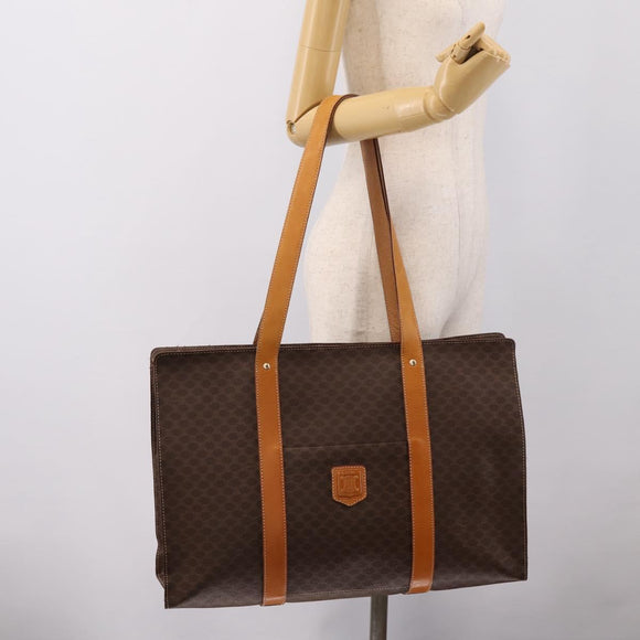 CELINE Macadam Canvas Tote Bag PVC Leather Brown Gold Auth ka5704