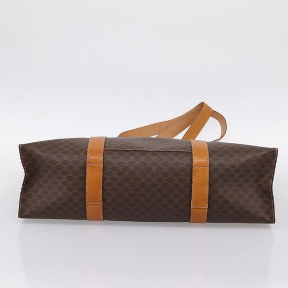 CELINE Macadam Canvas Tote Bag PVC Leather Brown Gold Auth ka5704