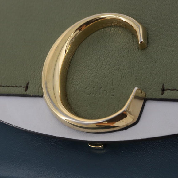 Chloe Chloe C Shoulder Bag Leather Blue Gold Auth ka5709A