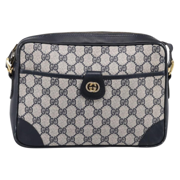 GUCCI GG Supreme Shoulder Bag PVC Navy Gold Auth ka5710