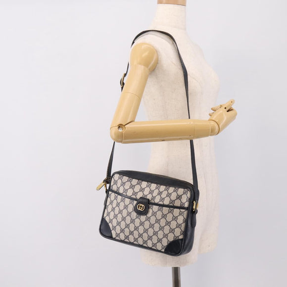 GUCCI GG Supreme Shoulder Bag PVC Navy Gold Auth ka5710