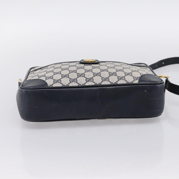 GUCCI GG Supreme Shoulder Bag PVC Navy Gold Auth ka5710