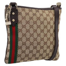 GUCCI GG Canvas Sherry Line Shoulder Bag Beige Gold 144388 Auth ka5715A-1