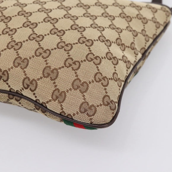 GUCCI GG Canvas Sherry Line Shoulder Bag Beige Gold 144388 Auth ka5715A