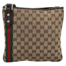 GUCCI GG Canvas Sherry Line Shoulder Bag Beige Gold 144388 Auth ka5715A-3