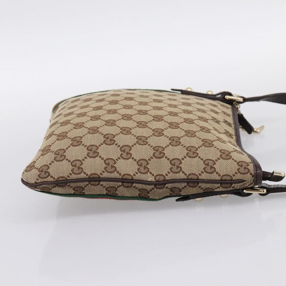 GUCCI GG Canvas Sherry Line Shoulder Bag Beige Gold 144388 Auth ka5715A