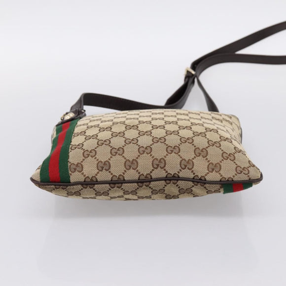 GUCCI GG Canvas Sherry Line Shoulder Bag Beige Gold 144388 Auth ka5715A