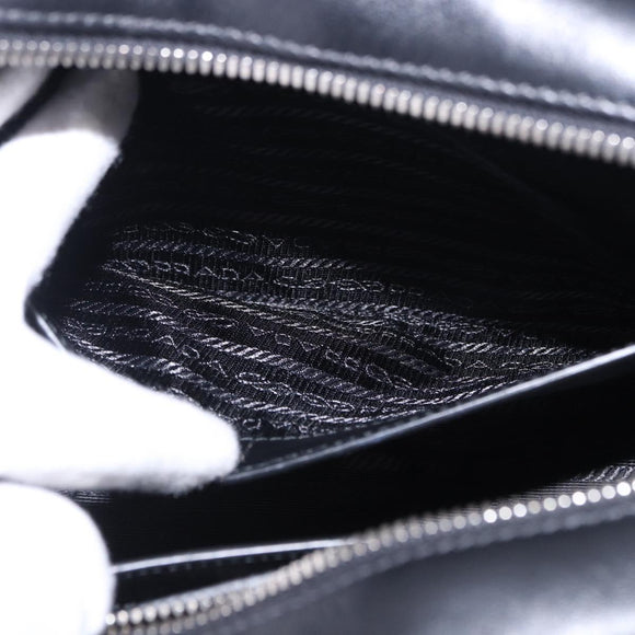 PRADA Hand Bag Leather 2way Black Silver Auth ka5717M