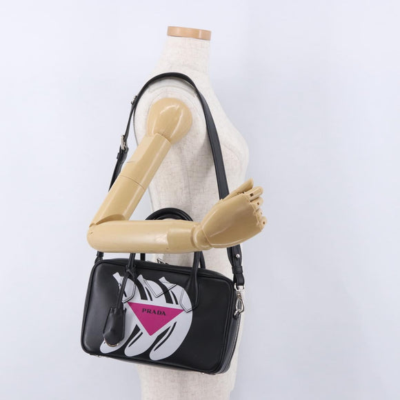 PRADA Hand Bag Leather 2way Black Silver Auth ka5717M