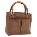 GUCCI Bamboo Hand Bag Suede Brown Gold 000 123 0316 Auth ka5718-1