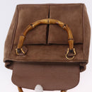 GUCCI Bamboo Hand Bag Suede Brown Gold 000 123 0316 Auth ka5718-10