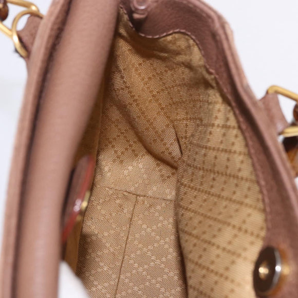 GUCCI Bamboo Hand Bag Suede Brown Gold 000 123 0316 Auth ka5718