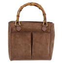 GUCCI Bamboo Hand Bag Suede Brown Gold 000 123 0316 Auth ka5718-13