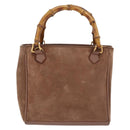 GUCCI Bamboo Hand Bag Suede Brown Gold 000 123 0316 Auth ka5718-2