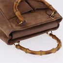 GUCCI Bamboo Hand Bag Suede Brown Gold 000 123 0316 Auth ka5718-6
