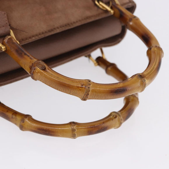 GUCCI Bamboo Hand Bag Suede Brown Gold 000 123 0316 Auth ka5718
