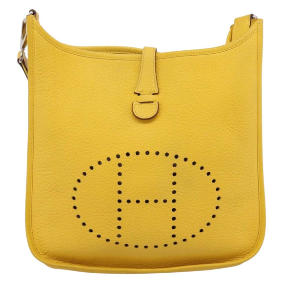 HERMES Evelyn 3PM Shoulder Bag Taurillon Clemence Leather Yellow Auth ka5719SAV