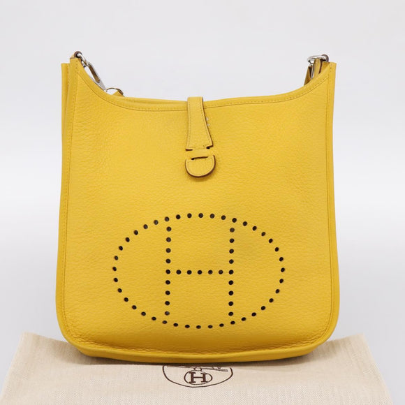 HERMES Evelyn 3PM Shoulder Bag Taurillon Clemence Leather Yellow Auth ka5719SAV