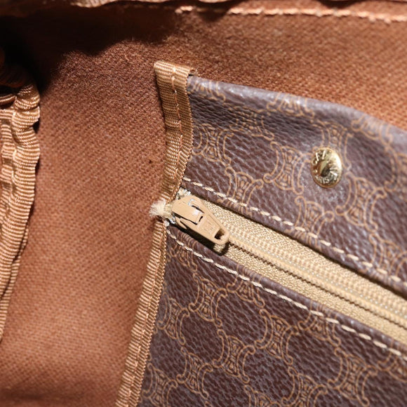 CELINE Macadam Canvas Hand Bag PVC Leather Brown Gold Auth ka572