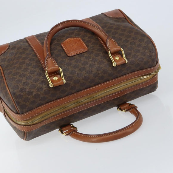 CELINE Macadam Canvas Hand Bag PVC Leather Brown Gold Auth ka572