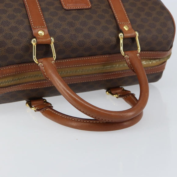 CELINE Macadam Canvas Hand Bag PVC Leather Brown Gold Auth ka572