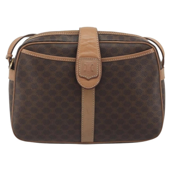 CELINE Macadam Canvas Shoulder Bag PVC Leather Brown Gold Auth ka5720A