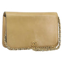 CHANEL Matelasse Chain Shoulder Bag Leather Beige Gold CC Auth ka5721-1