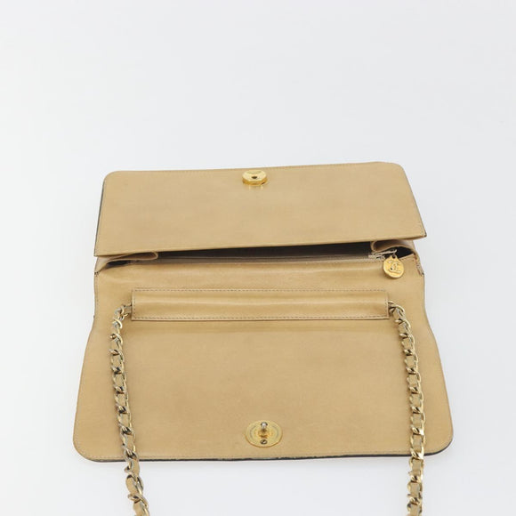 CHANEL Matelasse Chain Shoulder Bag Leather Beige Gold CC Auth ka5721