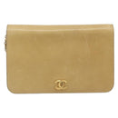 CHANEL Matelasse Chain Shoulder Bag Leather Beige Gold CC Auth ka5721-2