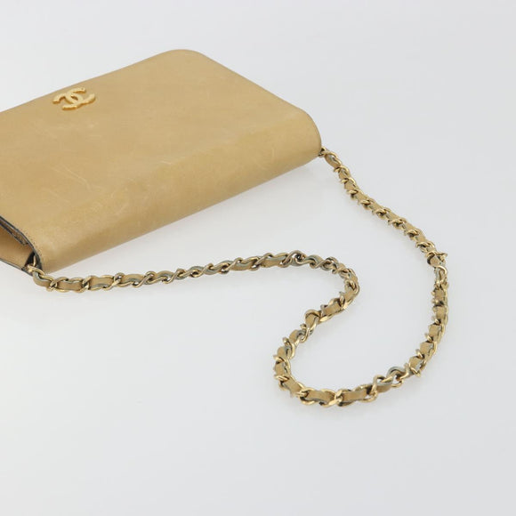 CHANEL Matelasse Chain Shoulder Bag Leather Beige Gold CC Auth ka5721