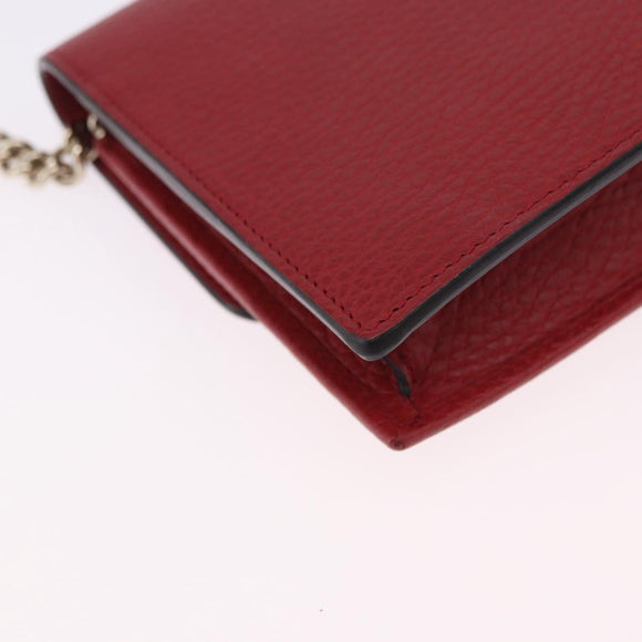 GUCCI Chain Shoulder Wallet Leather Red Gold 510314 Auth ka5723A