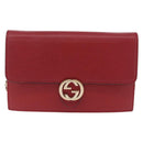 GUCCI Chain Shoulder Wallet Leather Red Gold 510314 Auth ka5723A-2