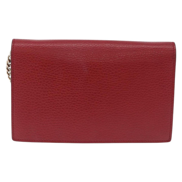 GUCCI Chain Shoulder Wallet Leather Red Gold 510314 Auth ka5723A