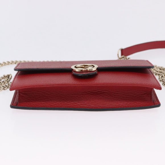 GUCCI Chain Shoulder Wallet Leather Red Gold 510314 Auth ka5723A