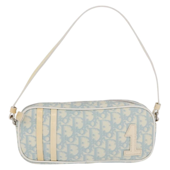 Christian Dior Trotter Canvas Hand Pouch PVC Light Blue Silver Auth ka5724A
