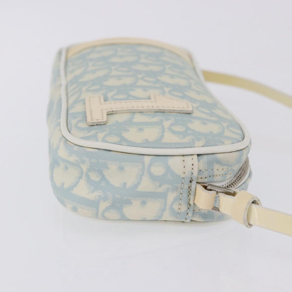 Christian Dior Trotter Canvas Hand Pouch PVC Light Blue Silver Auth ka5724A