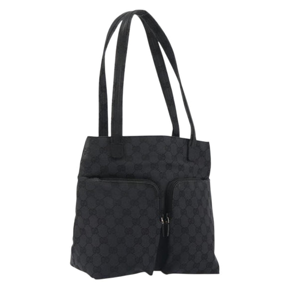 GUCCI GG Canvas Tote Bag Black Silver 002 1076 2684 Auth ka5725