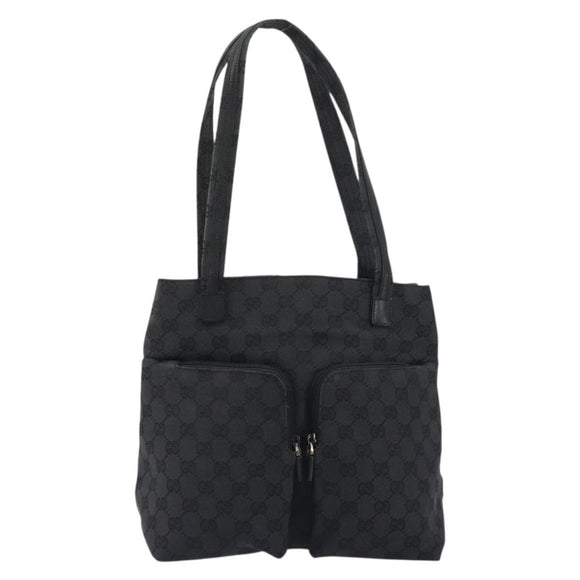 GUCCI GG Canvas Tote Bag Black Silver 002 1076 2684 Auth ka5725